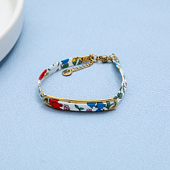 Цветок Женские тканевые браслеты, шнур браслеты, золотые, красочный, цветок, 6.69 дюйм (17 см)