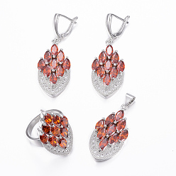 Оранжево-Красный Латунные микро-плиты из кубического циркония, подвески и серьги обруча и кольца перста, маркиза / конский глаз, платина, цвет шоколада, размер 8 (18 мм), 38.5x17x5.5мм, отверстия: 5.5x4 mm, 49x17x5.5 mm, штифты : 1 мм