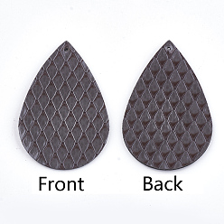 Slate Gray PU Leather Big Pendants, teardrop, Slate Gray, 56x37x1.5mm, Hole: 1.5mm