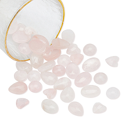 Rose Quartz 40Pcs 4 Style Gemstone Cabochons, Half Round/Dome & Teardrop & Oval & Heart, Pink, 10pcs/style