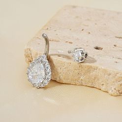 Платина Кольца для пупка в форме штанги из прозрачной латуни с геометрическим узором из кубического циркония для женщин в подарок, платина, 28x10 мм