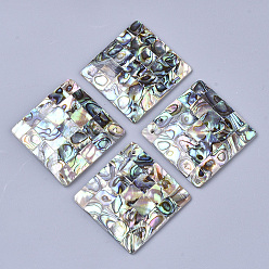 Colorful Single-Sided Natural Abalone Shell/Paua Shell Pendants, with Freshwater Shell Back, Rhombus, Colorful, 47x46~48.5x4~5mm, Hole: 1.4mm