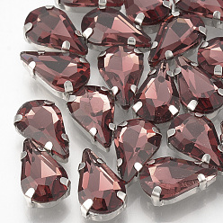 Темно-Красный Шить на горный хрусталь, многожильных ссылки, стекло горный хрусталь, с настройками латуни, аксессуары для одежды, граненые, слеза, платина, темно-красный, 8x5.5x4 мм, отверстие : 0.8~1 мм