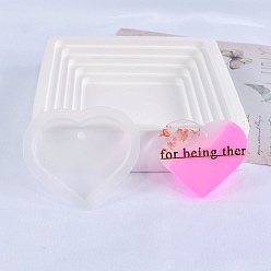 Белый Кулон сердце пищевой силиконовые формы, формы для литья смолы, для изготовления уф-смолы и эпоксидной смолы, белые, 45x50x6 мм, отверстие : 2.8 мм