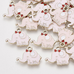 Pink Подвески из эмали и сплава, золотой свет, слон, розовые, 15x18.5x2.5 мм, отверстие : 1.8 мм