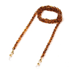Brun Saddle Chaînes de lunettes, tour de cou pour lunettes, avec chaînes de câble en acrylique, 304 fermoirs à pince de homard en acier inoxydable et extrémités en caoutchouc, or, selle marron, 31.69 pouce (80.5 cm)