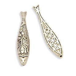 Античное Серебро Тибетском стиле сплава рыбные шарики, античное серебро, 43x9x5 мм, отверстие : 1 мм