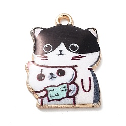 Белый Подвески из эмали и сплава, золотой свет, кошачье очарование, белые, 22x16x2.5 мм, отверстие : 1.6 мм