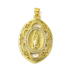 Oval Латунные микро проложить кубического циркония подвески, без кадмия, без никеля и без свинца, реальный 18 k позолоченный, овальные, 33.5x22.5x3.5 мм, отверстие : 4x3 мм