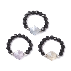 Черный Стеклянные кольца для пальцев, снежинка, с латунным, чёрные, размер США 8 1/2 (18.5 мм)