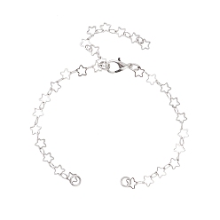 Платина Изготовление латунного браслета-цепочки со звездой, Сплав с застежками когтя омара, платина, 6-7/8 дюйм (17.6 см)