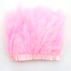 Pearl Pink Turkey Feather Fringe Trimming, Costume Accessories, Dyed, Pearl Pink, 5-1/8 inch(130mm), about 2.19 Yards(2m)/Bag