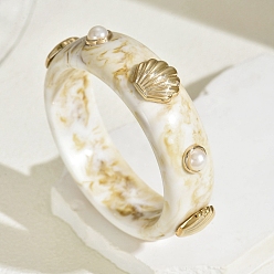 (404) Непрозрачное AB Кислое яблоко Браслеты из смолы для женщин, формы ракушек и полукруглые, с пластиком ccb и бусинами из ракушек, цветочный белый, 7/8 дюйм (2.35 см), внутренний диаметр: 2-5/8 дюйм (6.55 см)