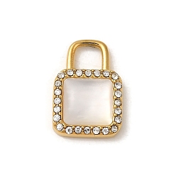 Золотой Ионное покрытие (ip) 304 подвески из нержавеющей стали, горный хрусталь и оболочки, квадратный шарм, золотые, 17.5x12x4 мм, отверстие : 4.5x4.5 мм