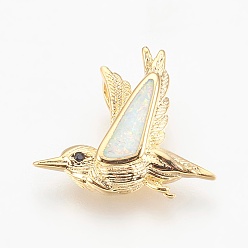 Золотой Латунные подвески, С синтетическим опалом и кубическим цирконием, птица, белые, золотые, 14.5x17x2.5 мм, отверстие : 2.5x4 мм