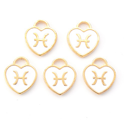 Рыбы Подвески из эмалевого сплава с покрытием из легкого золота, созвездий, белое сердце, Рыбы, 14x12x1.8 мм, отверстие : 4 мм