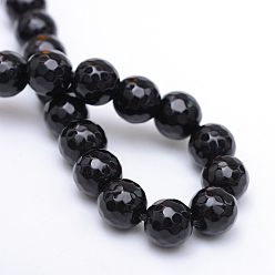 Black Glass Beads Strands, Faceted, Round, Black, 6mm, Hole: 1mm, about 65pcs/strand, 15.7 inch