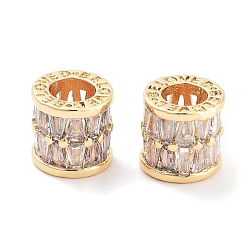 Настоящее золото 18K Латунные микропаве из прозрачного кубического циркония, без кадмия, без никеля и без свинца, колонка, реальный 18 k позолоченный, 8x8 мм, отверстие : 4.5 мм