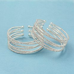 Серебро Браслеты-манжеты со стразами из железного сплава, открытые браслеты, конец с неподвижным стразами, серебряные, 3/4~1 дюйм (1.8~2.4 см), внутренний диаметр: 2-1/8 дюйм (5.4 см)