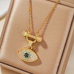 Золотой Элегантные винтажные латунные ожерелья с подвеской в виде глаза из разноцветных блестящих кубических цирконий для женщин, золотые, 15.75 дюйм (40 см)