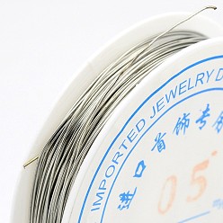 Silver Round Copper Jewelry Wire, Nickel Free, Silver Color Plated, 24 Gauge, 0.5mm, about 31.16 Feet(9.5m)/roll