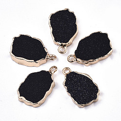 Синий Драгоценный Камень Синтетический синий авантюрин подвески, с позолоченным краем и железной петлей, самородки, 19~21x12x3 мм, отверстие : 1.6 мм