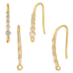 Настоящее золото 18K 4 шт. 2 стили латунные микро-паве прозрачные кубические цирконии крючки для сережек, реальный 18 k позолоченный, 18.5~22.5x9~11x2.5~3 мм, отверстие : 1.2 мм, штифты : 0.8 мм, 2 шт / стиль