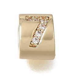 Real 14K Gold Plated Brass Micro Pave Clear Cubic Zirconia Beads, Oval with Number 7, Real 14K Gold Plated, 6.5x5.5x5.5mm, Hole: 3x4mm