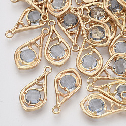 Light Steel Blue Faceted Glass Pendants, with Eco-Friendly Alloy Open Back Settings, Nickel Free, Teardrop, Light Gold, Light Steel Blue, 21x11x3.5mm, Hole: 1.6mm