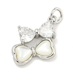 Платина Латунь с кубическим цирконием и подвесками в виде ракушек, без кадмия, без никеля и без свинца, бантом, платина, 20x14x4 мм, отверстие : 3.4 мм