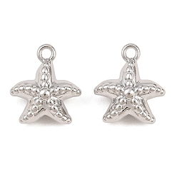 Platinum Alloy Charms, Beaded Starfish Charms, Rack Plating, Cadmium Free & Lead Free, Platinum, 12x11x6mm, Hole: 1.2mm