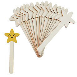 Blanched Almond 60Pcs Unfinished Wood Star Stick, Handcrafted Wood Chips, Blanched Almond, 140x46x2.5mm