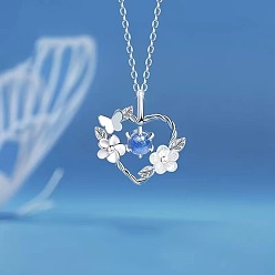 Aciano Azul Collares con colgante de marco de corazón y flor de resina de aleación para mujer, Platino, azul aciano, 19.69 pulgada (50 cm)