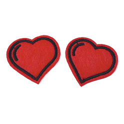 Red Computerized Embroidery Cloth Iron On Patches, Costume Accessories, Appliques, Heart, Red, 34x37x1mm