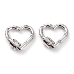 Нержавеющая Сталь Цвет Латунь микропаве прозрачный кубический цирконий винт с карабином, быстрые ссылки, Сердце звездочкой, цвет нержавеющей стали, 21x22x6 мм