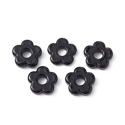 Черный Бусины лэмпворк европейского стиля , бусины с большим отверстием, цветок, чёрные, 15~16x4~6 мм, отверстие : 4.8 мм