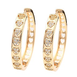 Light Gold Латунные микро проложить серьги обруча кубического циркония, сердце, золотой свет, 33.5x5 мм