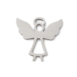 Нержавеющая Сталь Цвет 201 подвески из нержавеющей стали, ангельское очарование, анти-тускнение, лазерная резка, цвет нержавеющей стали, 18.5x17.5x1 мм, отверстие : 2.5x1 мм