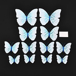 Light Cyan PVC Plastic Artificial 3D Butterfly Decorations, with Adhesive Sticker and Magnet, for Fridge Magnets or Wall Decorations, Light Cyan, 45~95x57~118x5mm, 12pcs/bag