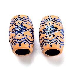 Синий Пластиковые шарики, имитация дерева, большое отверстие, для африканских косичек в стиле регги для волос, баррель с цветком, синие, 20x13 мм, отверстие : 8 мм