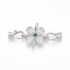 Платина 925 стерлингового серебра микро проложить кубического циркония раз за застежками, с печатью s925, цветок, платина, 39x20x5.5 мм, отверстие : 3.5 мм, Цветок: 20x20x5.5 мм, застежки: 12.5x7x5