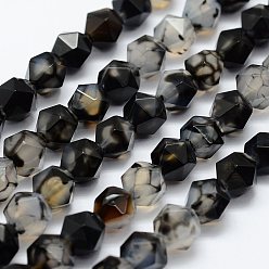 Black Natural Agate Beads Strands, Faceted, Round, Dyed, Black, 8x7mm, Hole: 1.5mm, about 49pcs/strand, 14.9 inch(38cm)