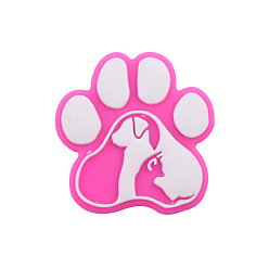 Ярко-Розовый Экологически чистые силиконовые фокальные бусины с принтом лапы пищевого качества, ярко-розовый, 30x28 мм