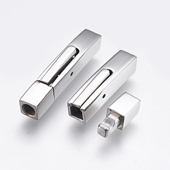 Stainless Steel Color 304 Stainless Steel Bayonet Clasps, Rectangle, Stainless Steel Color, 28x5mm, Hole: 3mm