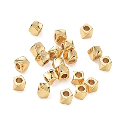 Real 18K Gold Plated Brass Spacer Beads, Twist Cube, Real 18K Gold Plated, 3x3x3mm, Hole: 2mm