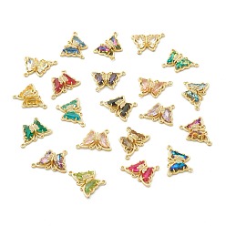 Mixed Color Brass Micro Pave Clear Cubic Zirconia Links Connectors, with Glass, Butterfly, Golden, Mixed Color, 23x25.5x5.5mm, Hole: 1.5mm