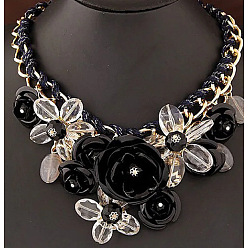 Черный Модные преувеличенные ожерелья-нагрудники из поликоттона и акрила с цветочным узором для женщин, золотые, чёрные, 18.11 дюйм (46 см)