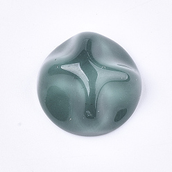 Cadet Blue Resin Cabochons, Imitation Cat Eye, Waved Half Round, Cadet Blue, 15.5~16x9mm