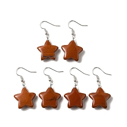 Красный Камень Серьги с подвесками из натуральной красной яшмы, платиновые латунные украшения для женщин, 41.5 мм, штифты : 0.7 мм