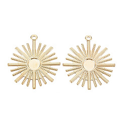 Light Gold Eco-Friendly Iron Pendants Cabochon Settings, Cadmium Free & Lead Free, Flower, Light Gold, 41x36x1mm, Hole: 2mm, Tray: 8mm